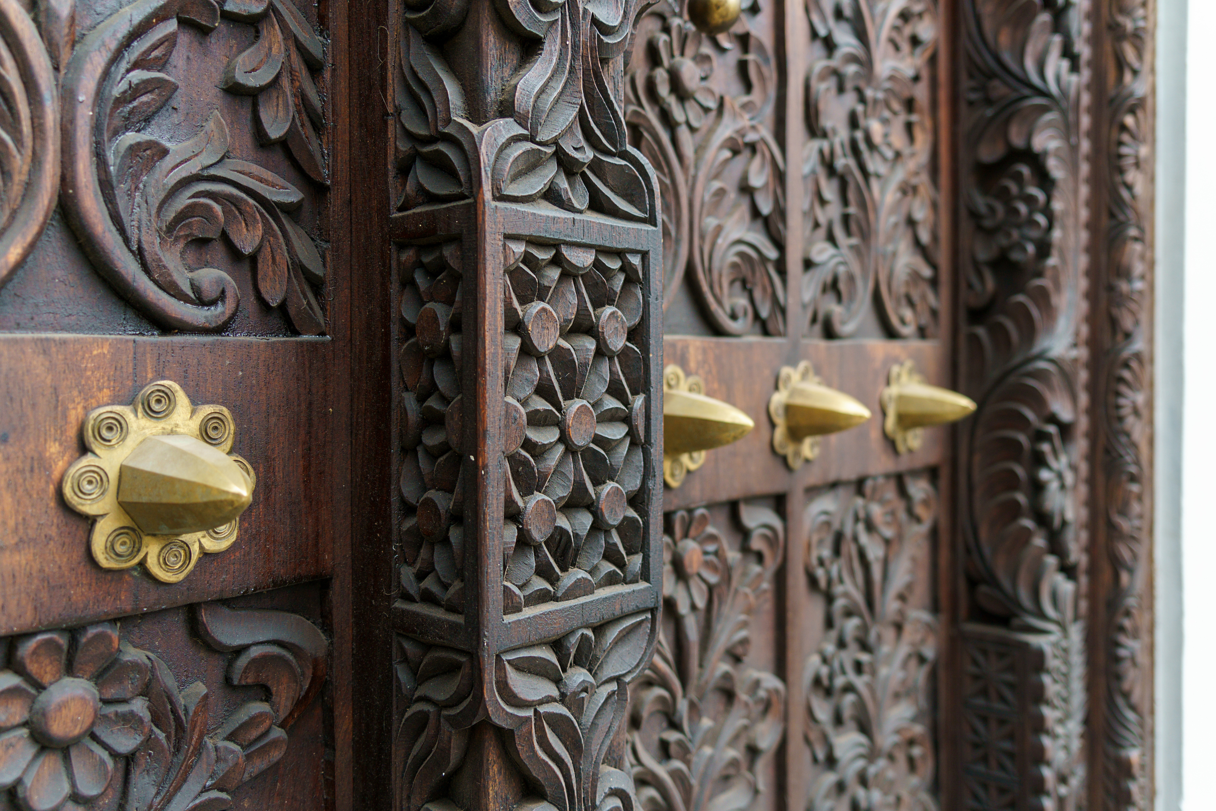 Ornately carved Swahili door in Stone Town, Zanzibar